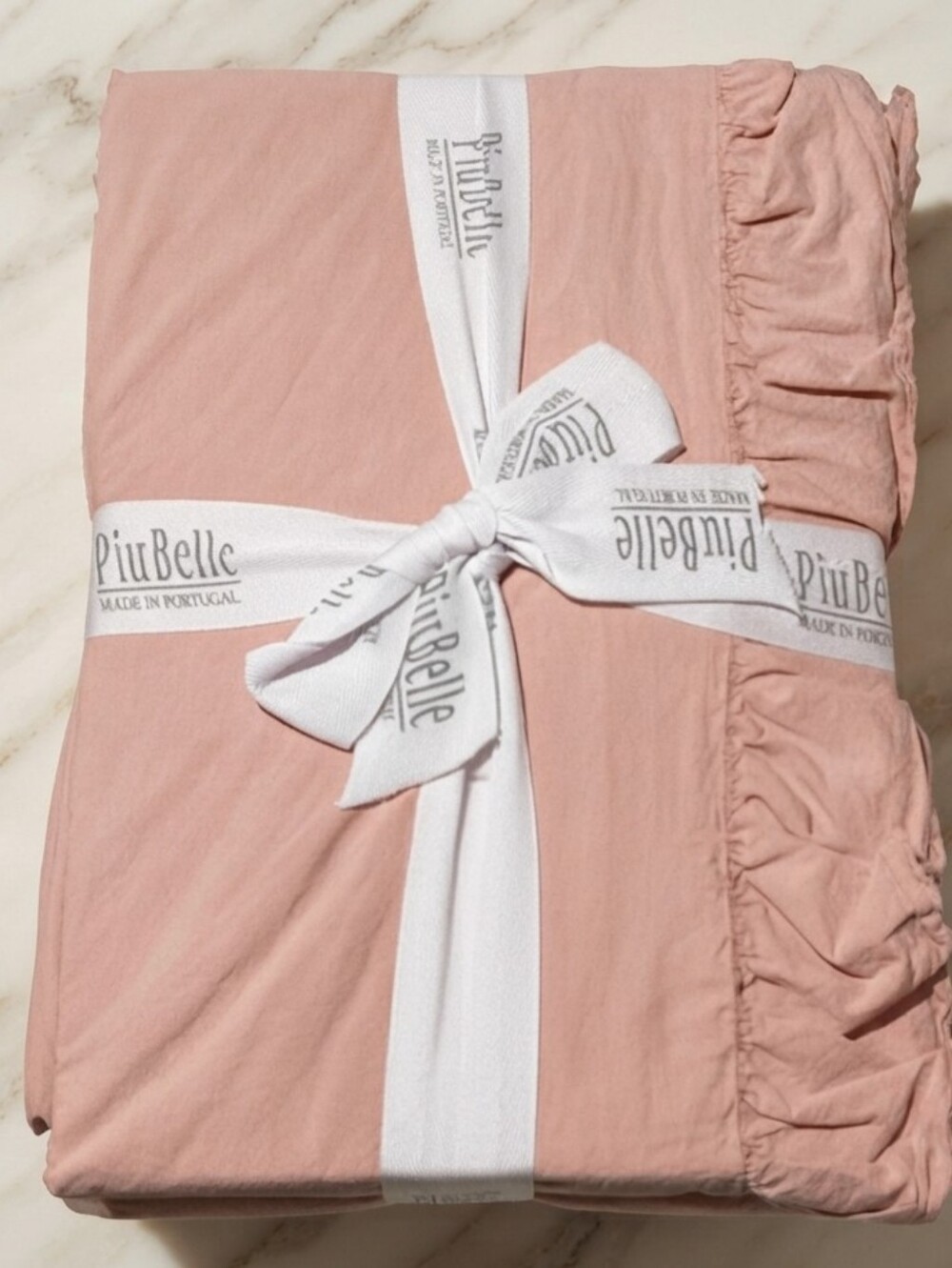 PiuBelle QUEEN Frayed Ruffle Cotton Shabby Chic Pastel Rose Luxury Sheet Set NEW